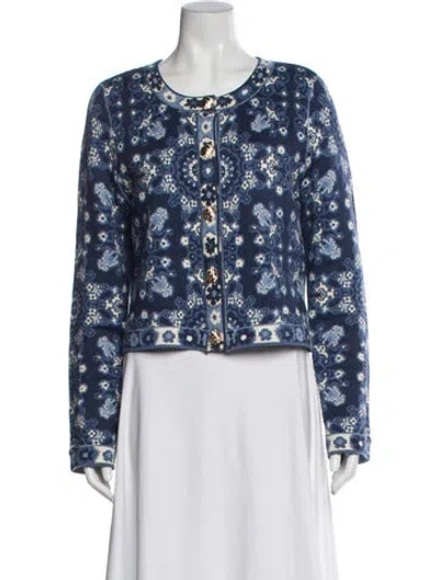 Pre-owned Cara Cara Floral Print Scoop Neck Sweater In Blue