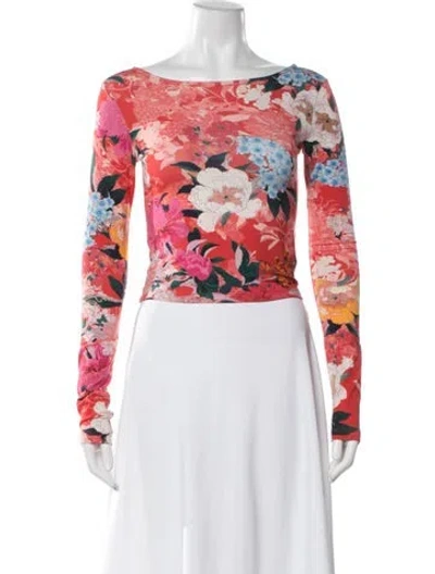 Pre-owned Cara Cara Floral Print Scoop Neck Top W/ Tags In Red