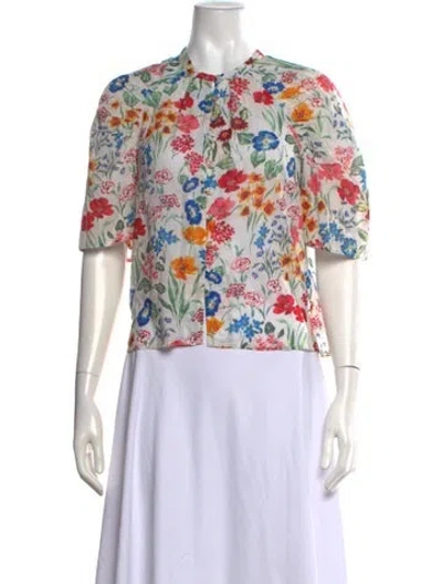 Pre-owned Cara Cara Floral Print Short Sleeve Blouse W/ Tags In Neutrals