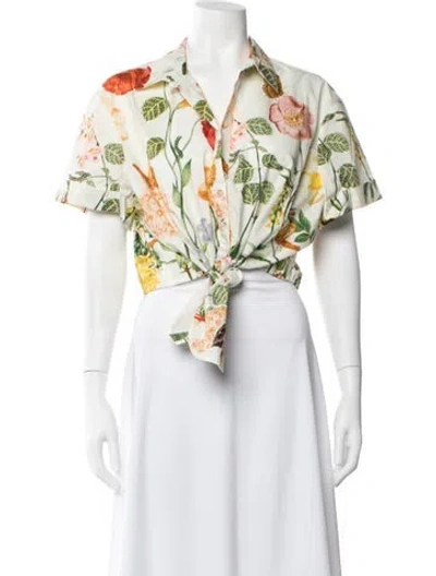 Pre-owned Cara Cara Floral Print Short Sleeve Button-up Top W/ Tags In Neutral