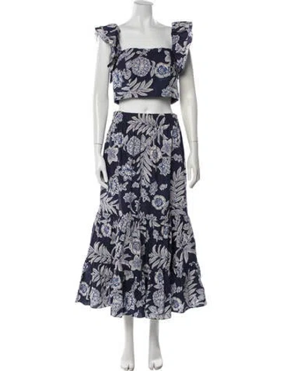 Pre-owned Cara Cara Floral Print Skirt Set In Blue