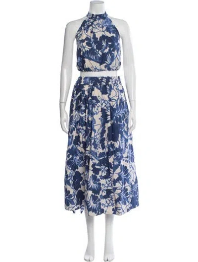 Pre-owned Cara Cara Floral Print Skirt Set W/ Tags In Blue