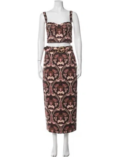 Pre-owned Cara Cara Floral Print Skirt Suit In Brown