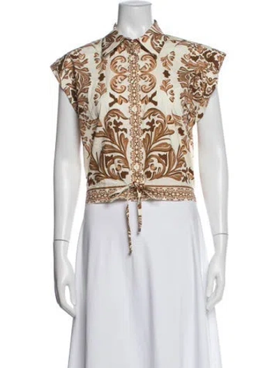 Pre-owned Cara Cara Floral Print Sleeveless Button-up Top In White