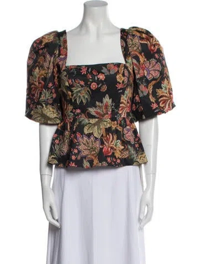 Pre-owned Cara Cara Floral Print Square Neckline Blouse In Black