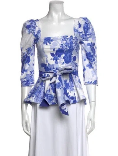 Pre-owned Cara Cara Floral Print Square Neckline Blouse In Black