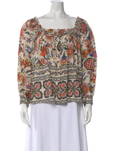 Pre-owned Cara Cara Floral Print Square Neckline Blouse In Neutral