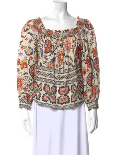 Pre-owned Cara Cara Floral Print Square Neckline Blouse In Neutral