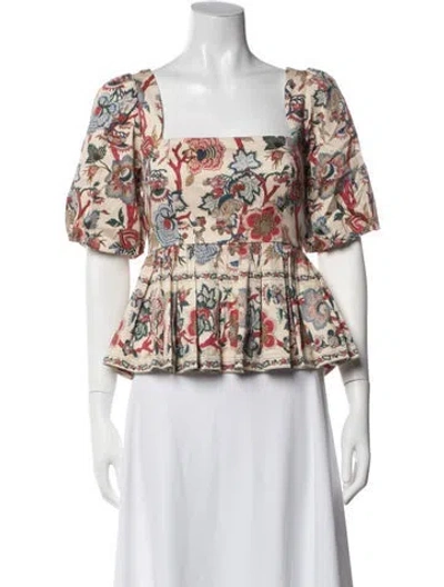 Pre-owned Cara Cara Floral Print Square Neckline Blouse In Neutrals