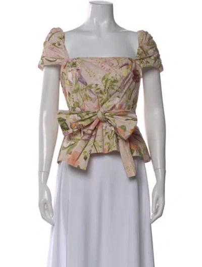 Pre-owned Cara Cara Floral Print Square Neckline Blouse In Purple