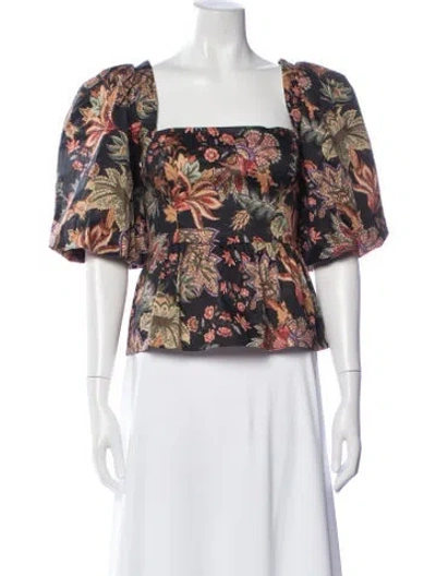 Pre-owned Cara Cara Floral Print Square Neckline Blouse In White
