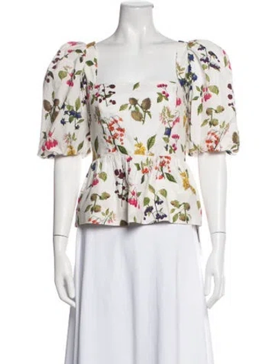 Pre-owned Cara Cara Floral Print Square Neckline Blouse In White