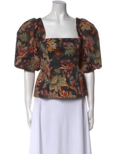 Pre-owned Cara Cara Floral Print Square Neckline Crop Top In Black