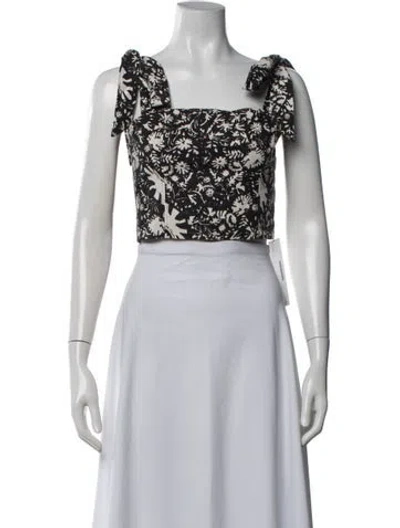 Pre-owned Cara Cara Floral Print Square Neckline Crop Top In Black