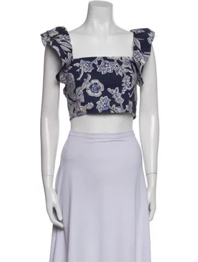 Pre-owned Cara Cara Floral Print Square Neckline Crop Top In Blue