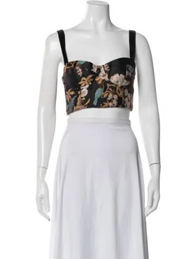 Pre-owned Cara Cara Floral Print Square Neckline Crop Top In Blue