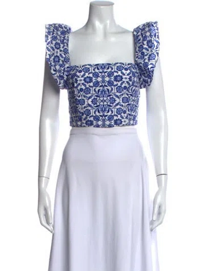 Pre-owned Cara Cara Floral Print Square Neckline Crop Top In Blue