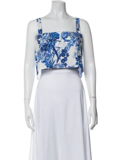 Pre-owned Cara Cara Floral Print Square Neckline Crop Top In Blue