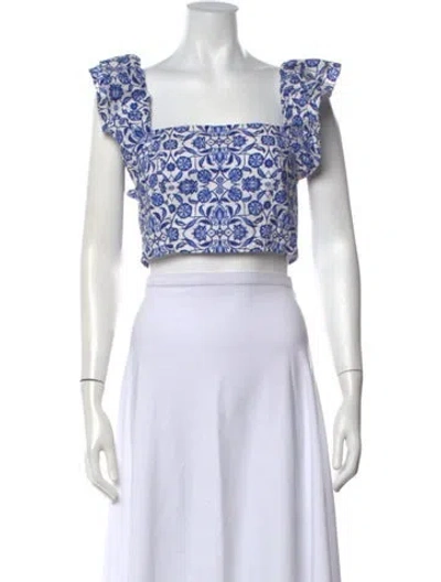 Pre-owned Cara Cara Floral Print Square Neckline Crop Top In Blue