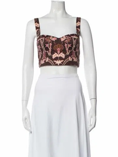 Pre-owned Cara Cara Floral Print Square Neckline Crop Top In Brown
