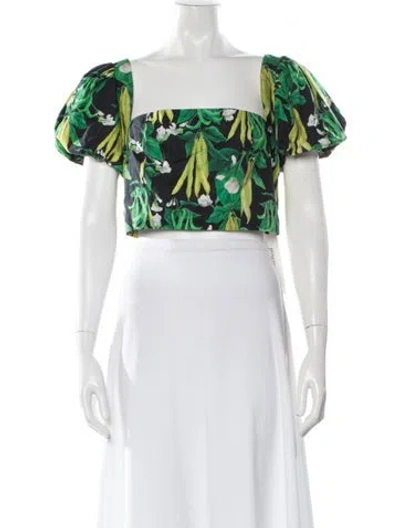 Pre-owned Cara Cara Floral Print Square Neckline Crop Top In Green
