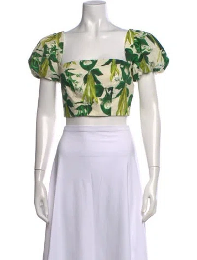 Pre-owned Cara Cara Floral Print Square Neckline Crop Top In Green