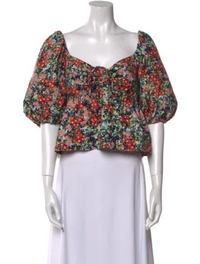 Pre-owned Cara Cara Floral Print Square Neckline Crop Top In Multi