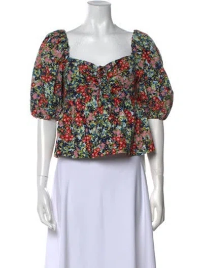 Pre-owned Cara Cara Floral Print Square Neckline Crop Top In Multi