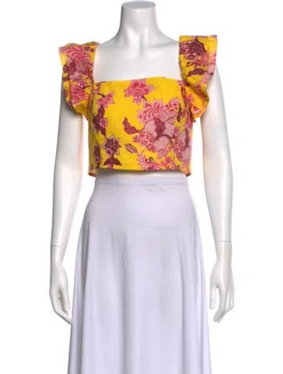 Pre-owned Cara Cara Floral Print Square Neckline Crop Top In Multi