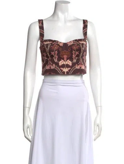 Pre-owned Cara Cara Floral Print Square Neckline Crop Top In Neutral