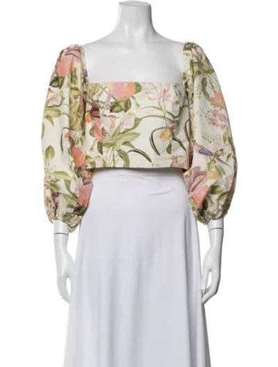 Pre-owned Cara Cara Floral Print Square Neckline Crop Top In Neutrals