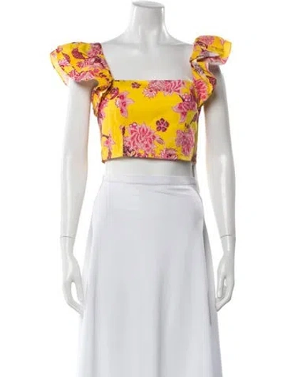 Pre-owned Cara Cara Floral Print Square Neckline Crop Top In Orange