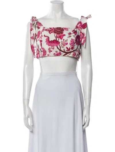 Pre-owned Cara Cara Floral Print Square Neckline Crop Top In Pink