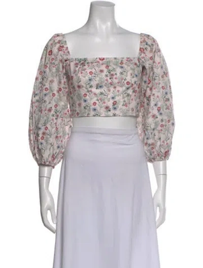 Pre-owned Cara Cara Floral Print Square Neckline Crop Top In Pink