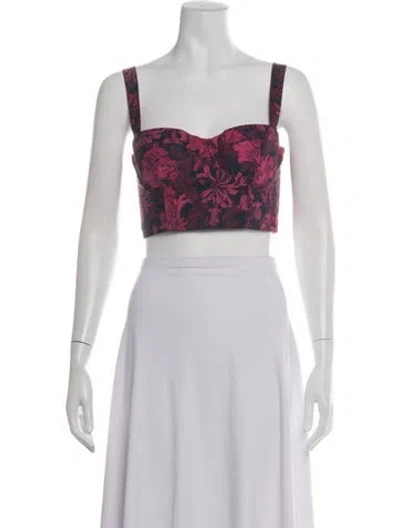 Pre-owned Cara Cara Floral Print Square Neckline Crop Top In Pink