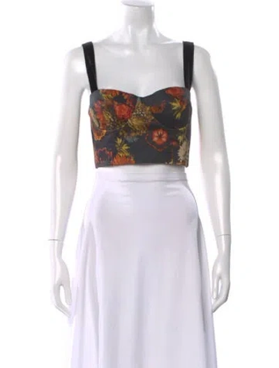 Pre-owned Cara Cara Floral Print Square Neckline Crop Top In Red