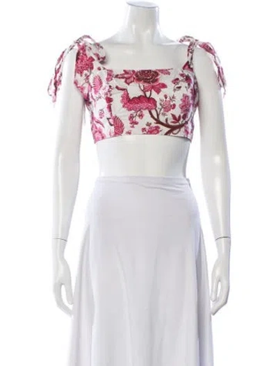 Pre-owned Cara Cara Floral Print Square Neckline Crop Top In Red