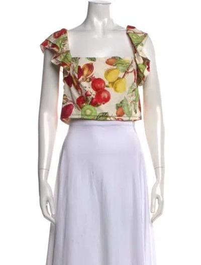 Pre-owned Cara Cara Floral Print Square Neckline Crop Top In Red
