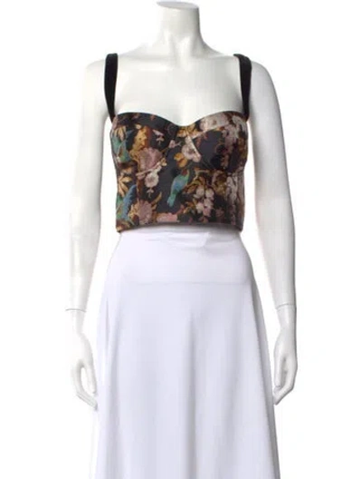 Pre-owned Cara Cara Floral Print Square Neckline Crop Top W/ Tags