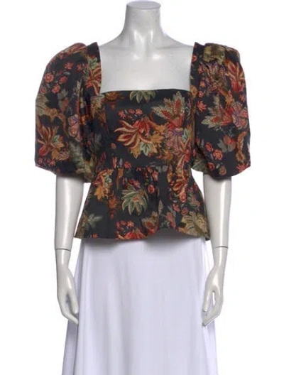 Pre-owned Cara Cara Floral Print Square Neckline Crop Top W/ Tags In Black