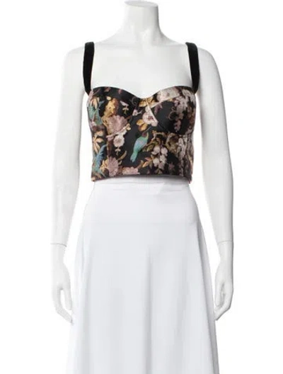 Pre-owned Cara Cara Floral Print Square Neckline Crop Top W/ Tags In Black