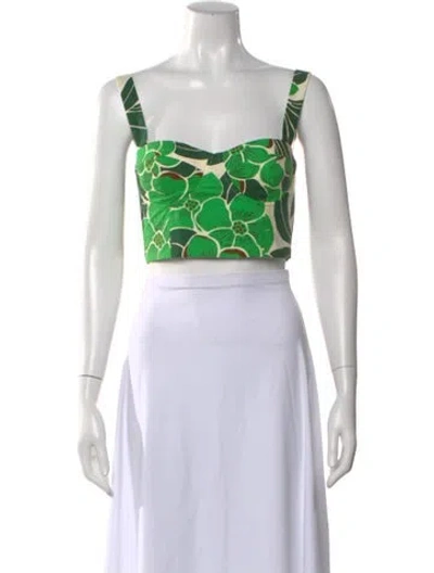 Pre-owned Cara Cara Floral Print Square Neckline Crop Top W/ Tags In Blue