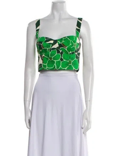 Pre-owned Cara Cara Floral Print Square Neckline Crop Top W/ Tags In Green