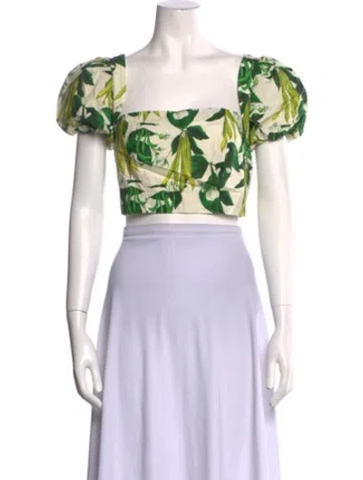 Pre-owned Cara Cara Floral Print Square Neckline Crop Top W/ Tags In Neutral