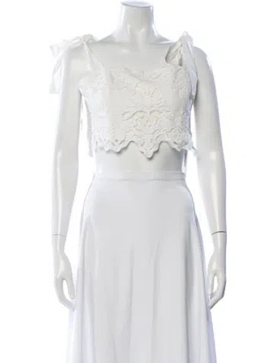 Pre-owned Cara Cara Floral Print Square Neckline Crop Top W/ Tags In White