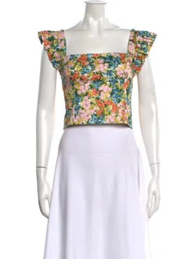 Pre-owned Cara Cara Floral Print Square Neckline Crop Top W/ Tags In Yellow