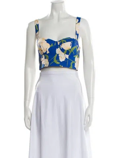 Pre-owned Cara Cara Floral Print Square Neckline Crop Top In White