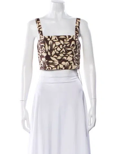 Pre-owned Cara Cara Floral Print Square Neckline Crop Top In White