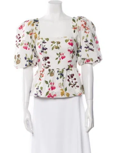 Pre-owned Cara Cara Floral Print Square Neckline Crop Top In White