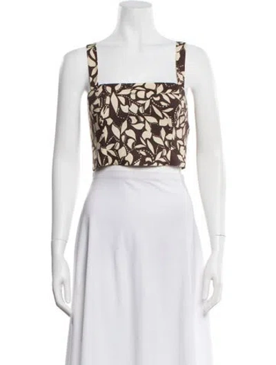 Pre-owned Cara Cara Floral Print Square Neckline Crop Top In White